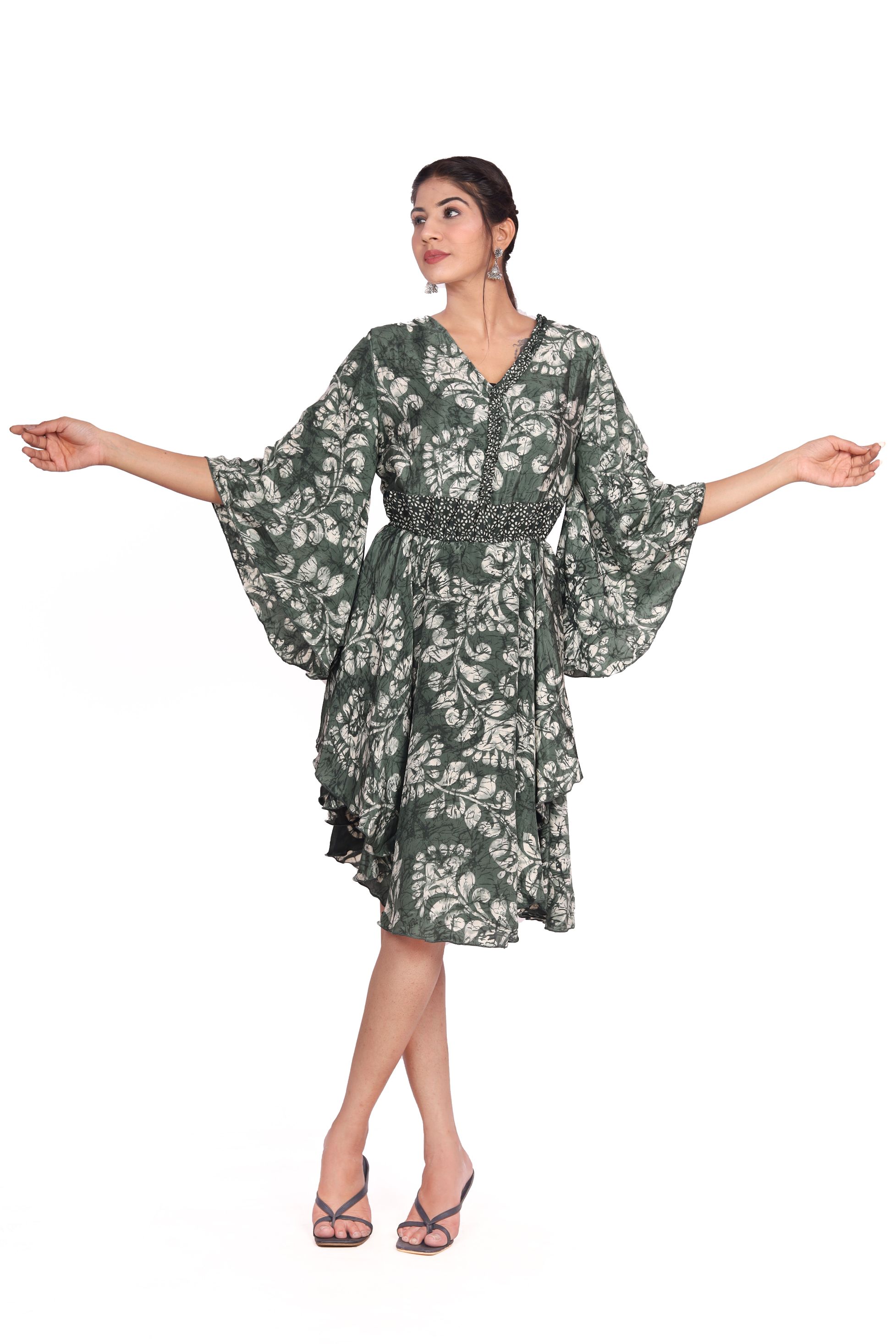 Flower Sleeves Midi Dress