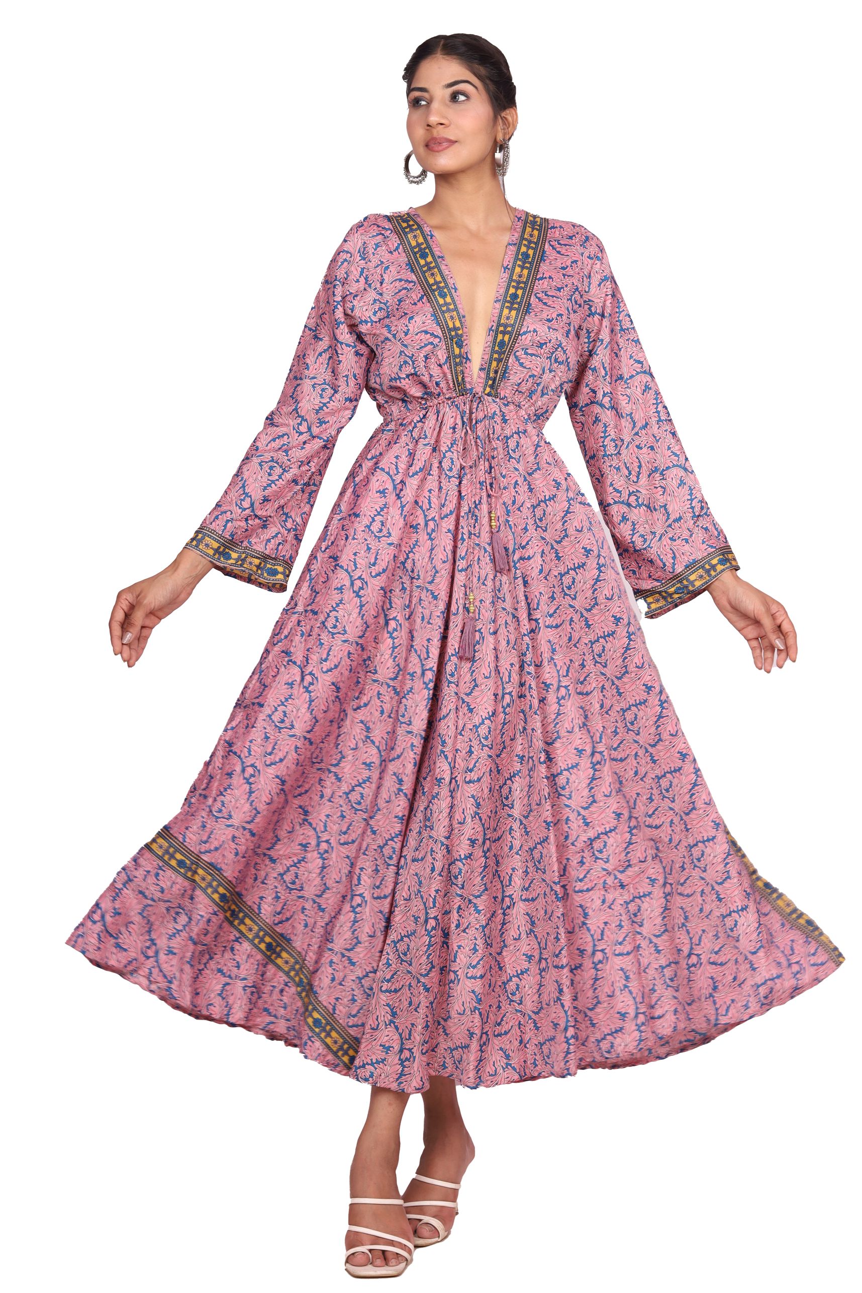 V Front Long Sleeves Dress